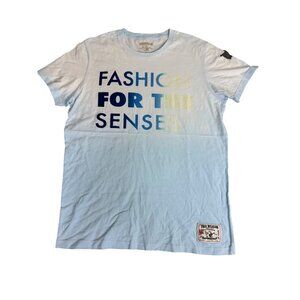True Religion Mens Graphic Tee Shirt Size M Blue "Fashion For The Senses" NWOT